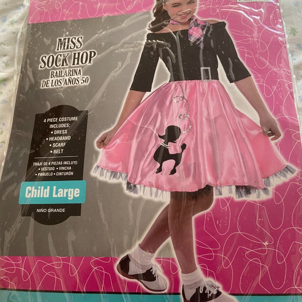 Halloween Miss Sock Hop Child Large 4 pcs Costume Dress Headband Scarf Belt sz L